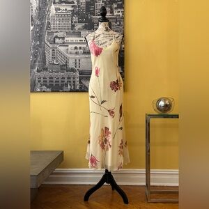 Vintage Lauren Ralph Lauren 100% Silk Floral Bias Cut Halter Slip Dress